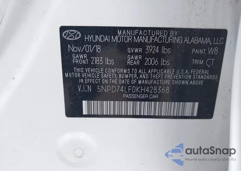 2019 Hyundai Elantra Se z USA, uszkodzony, nr VIN 5NPD74LF0KH428368